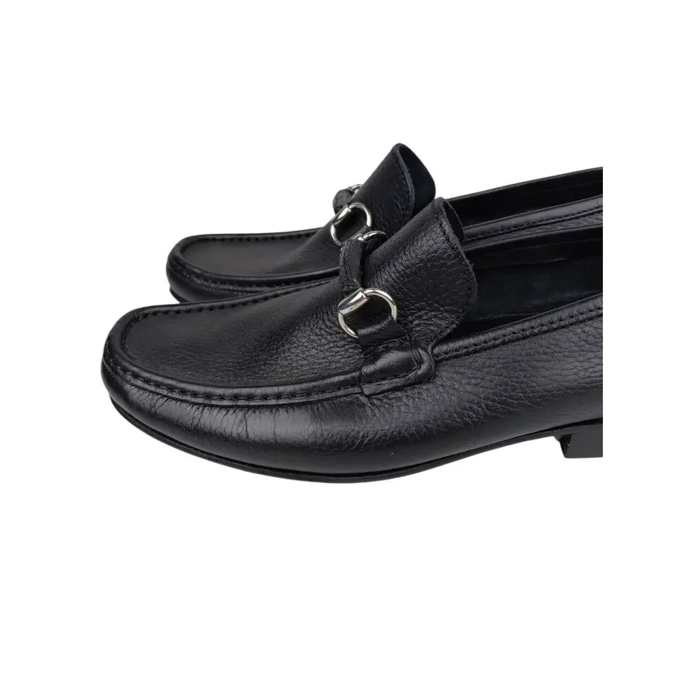 Sandrino Enrico Horsebit Loafer Black Pebble Leather Men’s Size 7 US